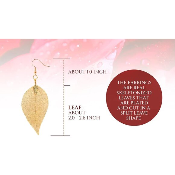 Gold Silver Rose Gold Leaf Jewelry for Women. Natural Leaf Earrings and Pendant - Picture 7 of 9